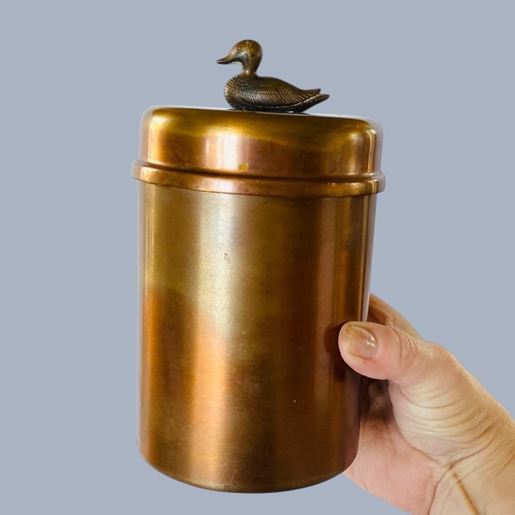 Vintage 1930s McDonald Duk-It Copper Metal Cigar Humidor Brass Duck Finial 7.25”